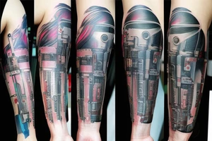 Cyberpunk arm sleeve tattoo idea