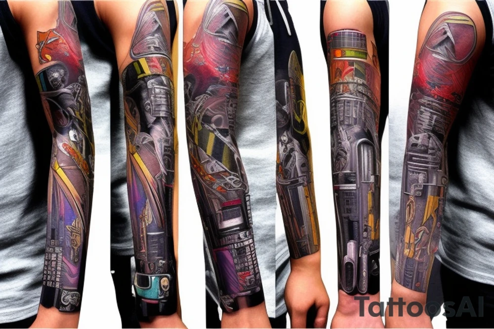 Cyberpunk arm sleeve for black men tattoo idea