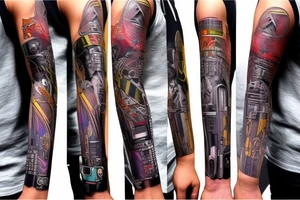 Cyberpunk arm sleeve for black men tattoo idea