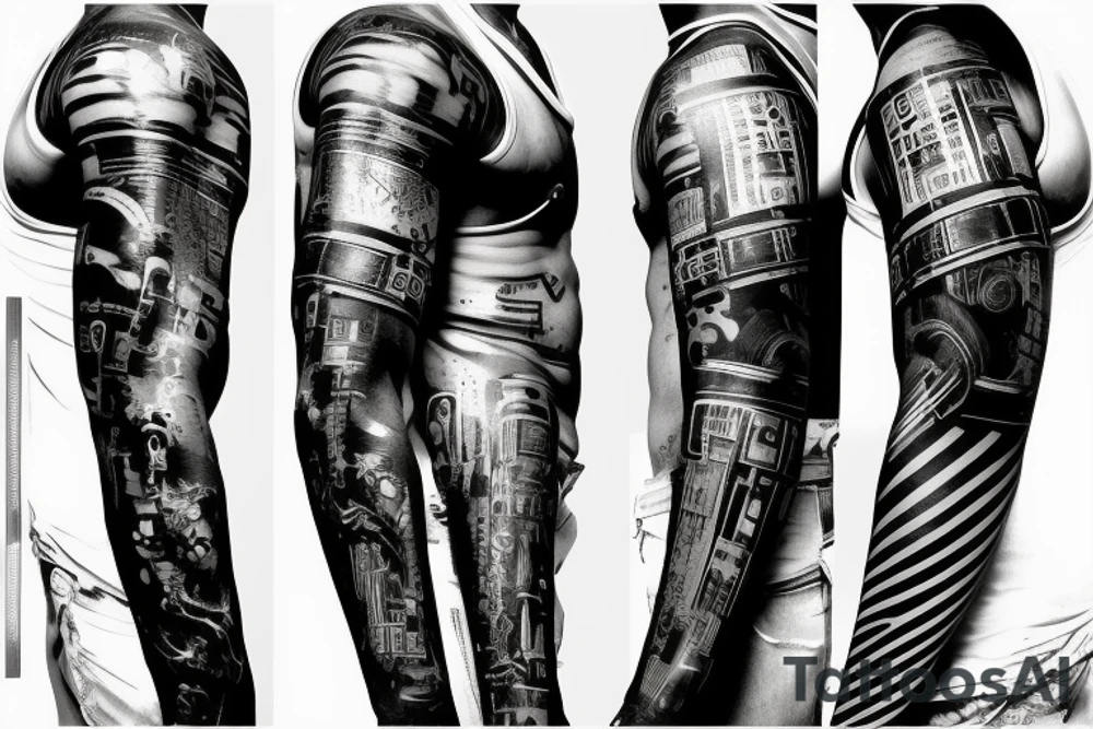 Cyberpunk arm sleeve for black men tattoo idea