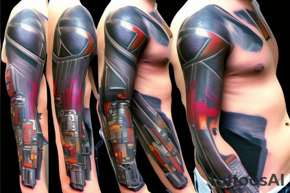 Cyberpunk arm sleeve for black men tattoo idea