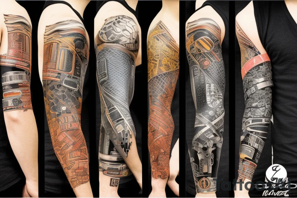 Cyberpunk arm sleeve for black men tattoo idea