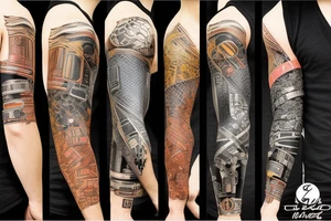Cyberpunk arm sleeve for black men tattoo idea