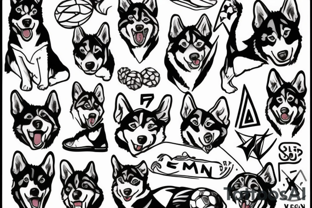 Vegan husky plays soccer tattoo idea