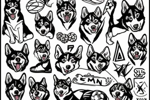 Vegan husky plays soccer tattoo idea