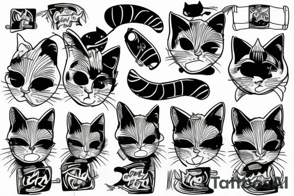 Black cat sad skateboard tattoo idea