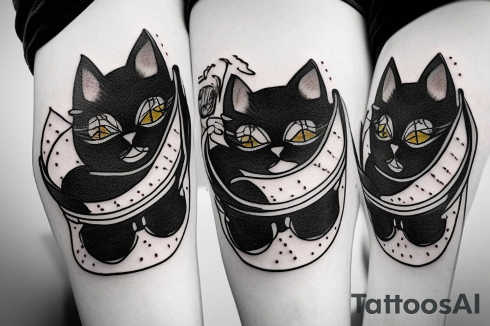 Black cat sad skateboard tattoo idea