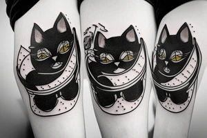 Black cat sad skateboard tattoo idea
