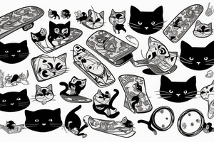 Black cat sad with a skateboard tattoo idea