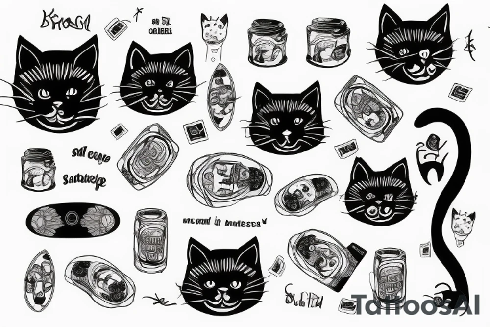 Black cat sad with a skateboard tattoo idea