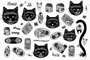 Black cat sad with a skateboard tattoo idea