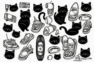 Black cat sad on a skateboard tattoo idea