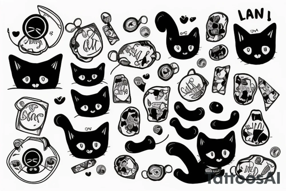 Black cat sad on a skateboard tattoo idea