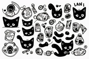 Black cat sad on a skateboard tattoo idea