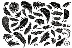 black Vishuddha, 6 feathers, infinitum, 33, Bm Fm Em tattoo idea