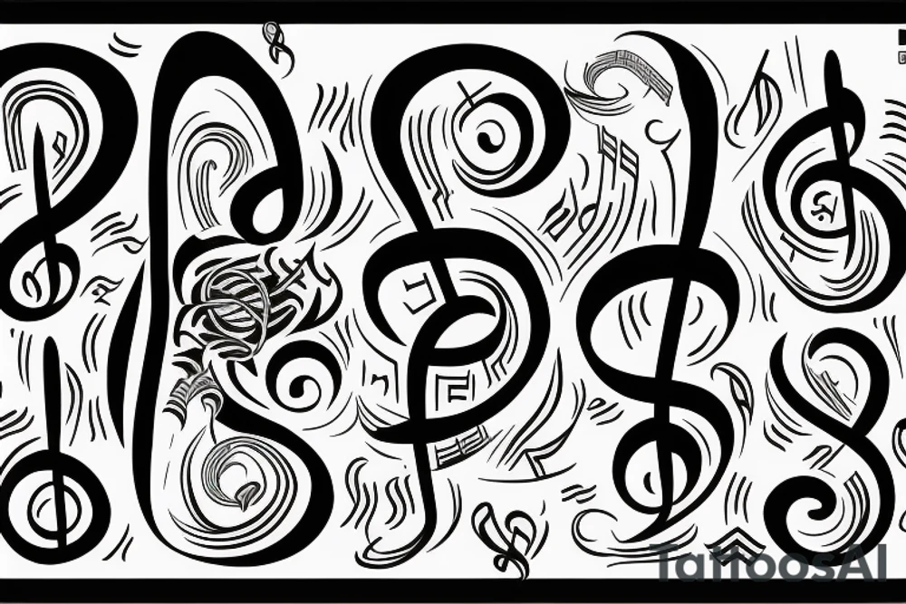 black Vishuddha infinitum, 33, music chords tattoo idea