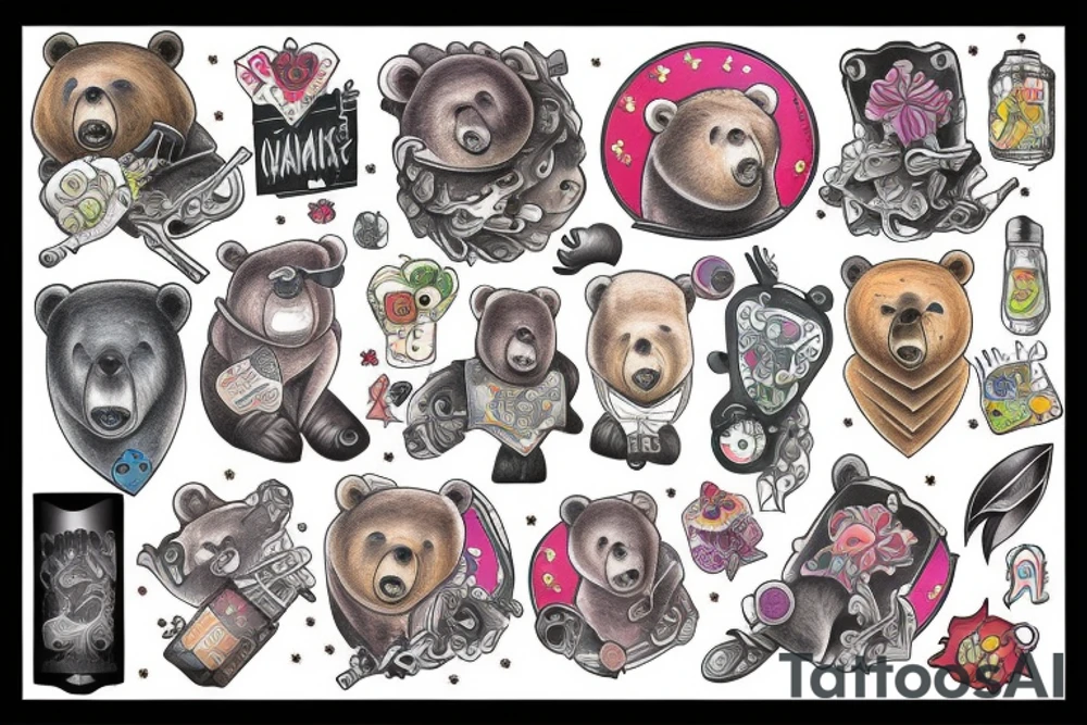 bear in big city tattoo idea