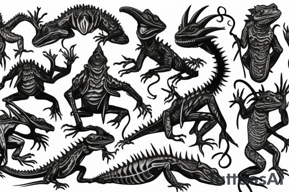 goblin that looks like a lizard fighting darkness tattoo idea
