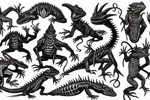 goblin that looks like a lizard fighting darkness tattoo idea