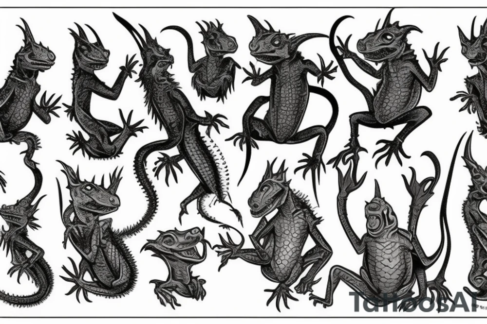 goblin that looks like a lizard fighting darkness tattoo idea