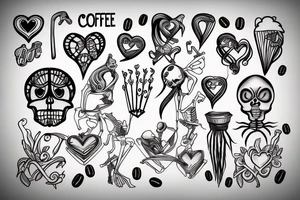 Coffee Skeleton and heart tattoo idea