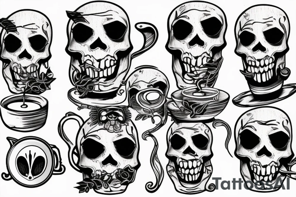 skeleton drinking coffee tattoo idea