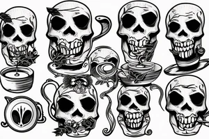 skeleton drinking coffee tattoo idea