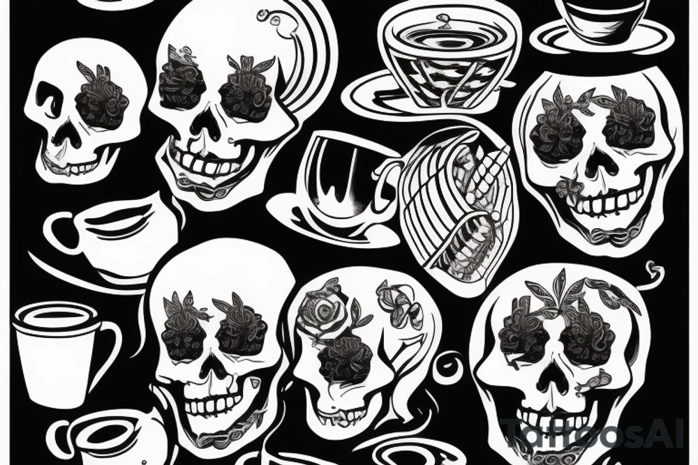 skeleton drinking coffee tattoo idea