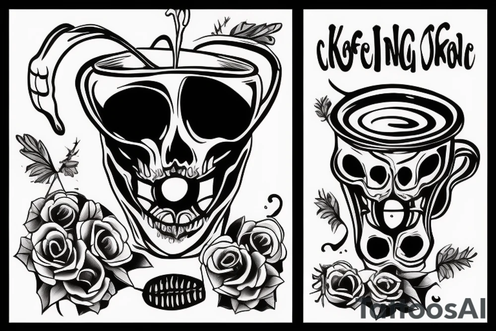 skeleton drinking coffee tattoo idea
