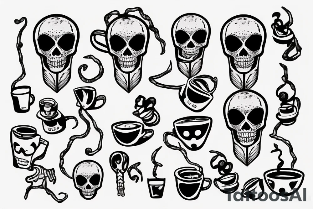skeleton drinking coffee tattoo idea