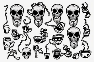 skeleton drinking coffee tattoo idea