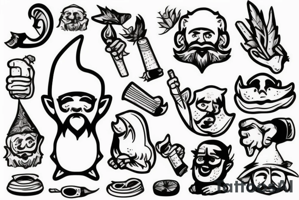 Gnome smoking a joint tattoo idea