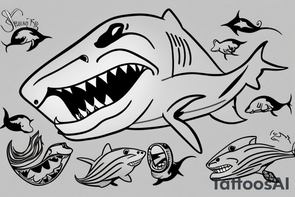 Shark kissing a little mouse tattoo idea