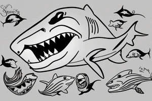 Shark kissing a little mouse tattoo idea