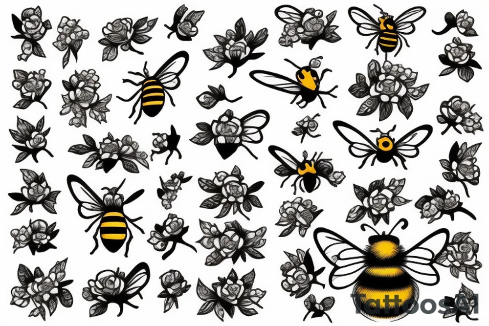 Bee with flowers tattoo idea