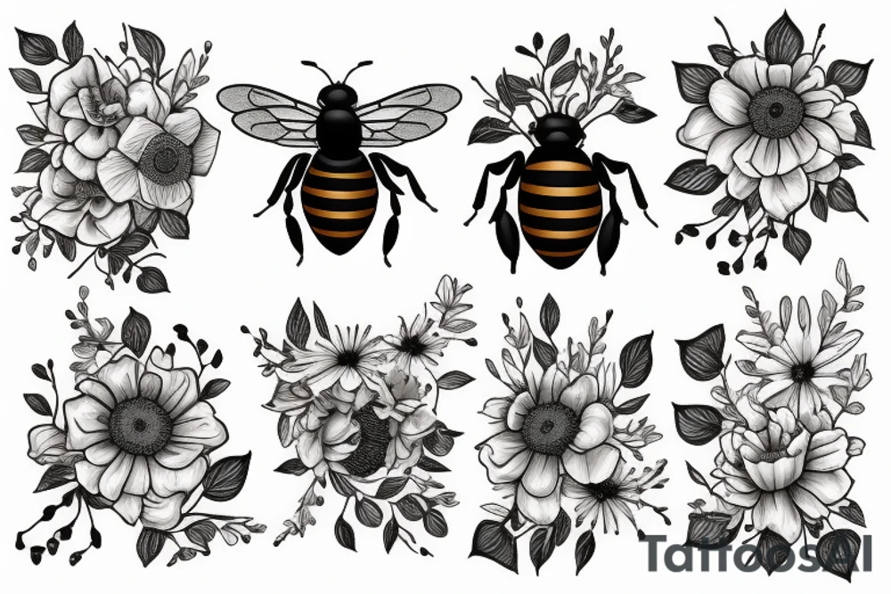 Bee with flowers tattoo idea