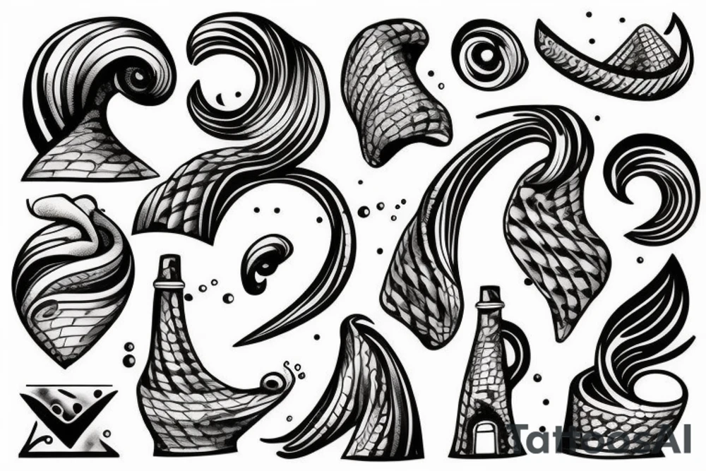 a sea wave near a nuraghe inside the shape of sardinia tattoo idea