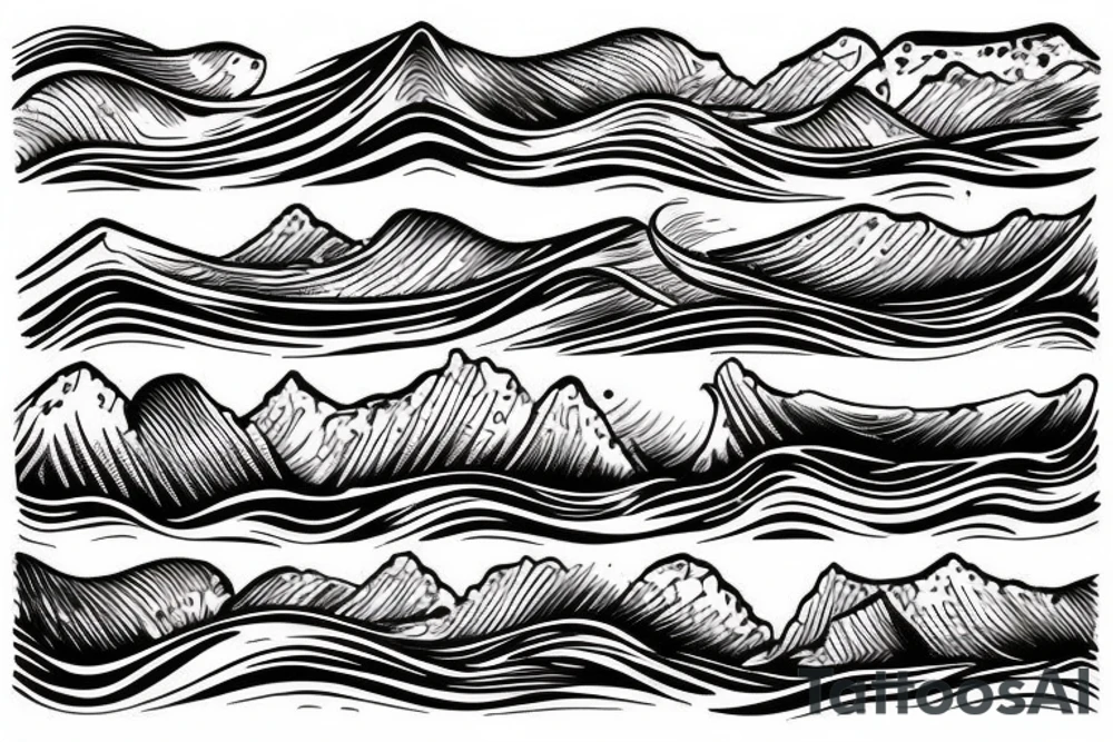 a sea wave near a nuraghe inside the shape of sardinia tattoo idea