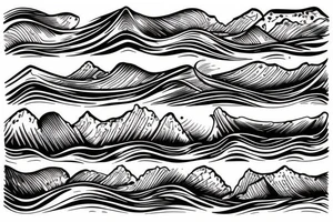 a sea wave near a nuraghe inside the shape of sardinia tattoo idea
