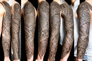 Left hand full sleeve that goes up to the chest and includes the left side of the neck with a really badass Knight armor that has the symbol of masonry covering as carved on the whole left chest tattoo idea