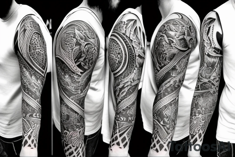 Lion head on shoulder and full arm sleeve tattoo tattoo idea