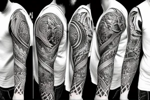 Lion head on shoulder and full arm sleeve tattoo tattoo idea