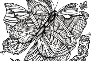pen and ink drawing of butterfly on ayahuasca vine tattoo idea