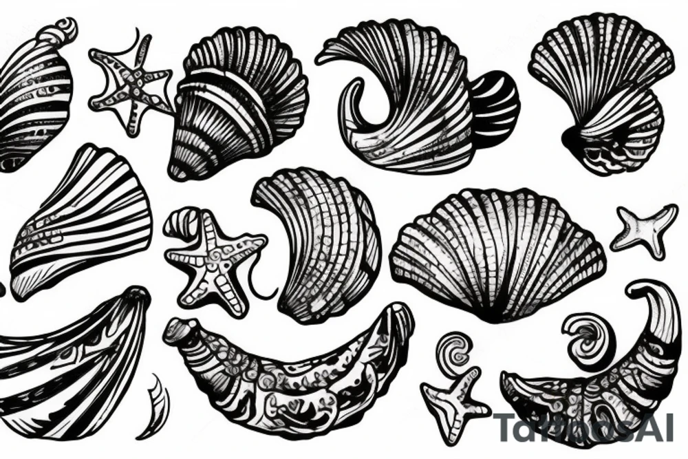 Sea shell with ornaments tattoo idea