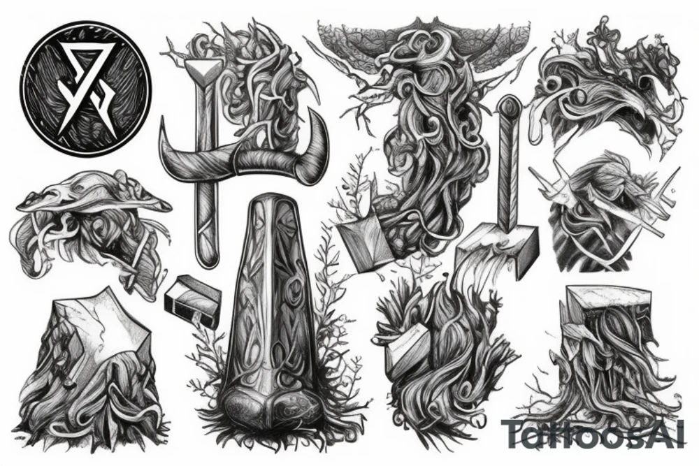 mjolnir, forest, thor tattoo idea