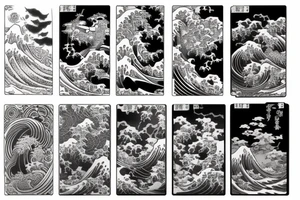 Cyberpunk great wave of kanagawa tattoo idea