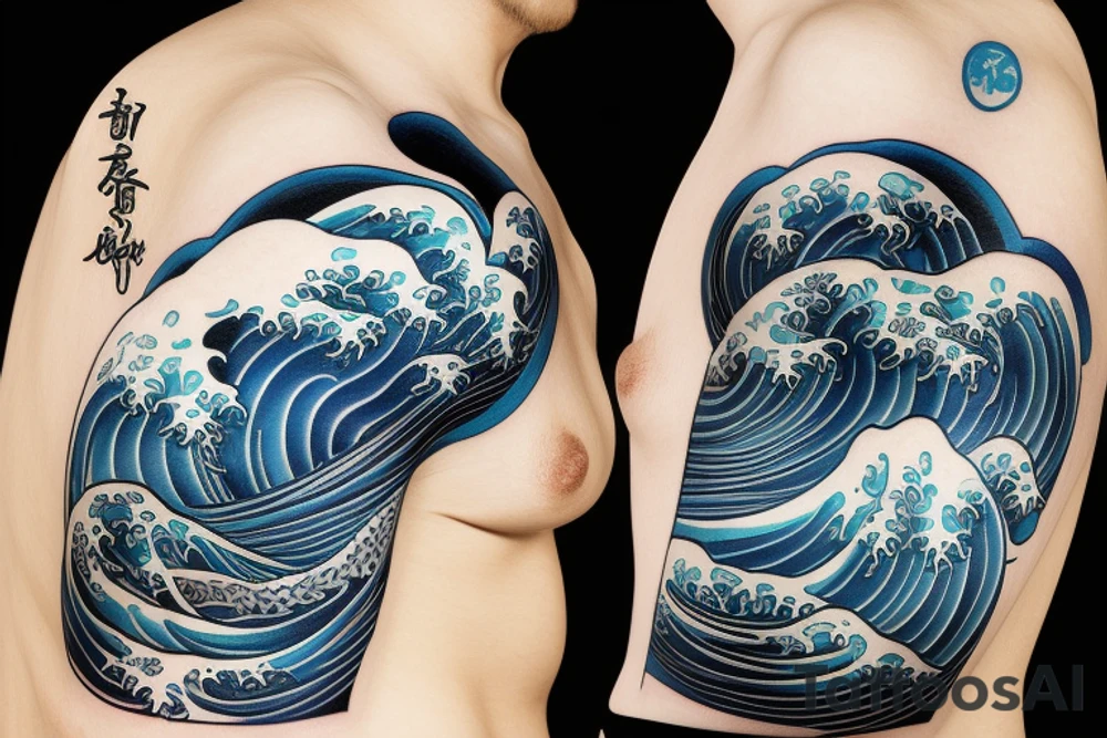 Cyberpunk great wave of kanagawa tattoo idea