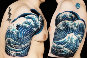 Cyberpunk great wave of kanagawa tattoo idea