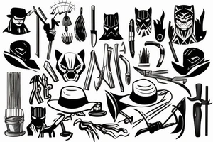 Black panther with a straw hat and farm tools tattoo idea