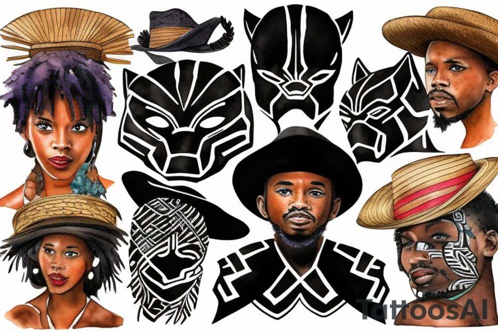 Black panther with straw hat on tattoo idea